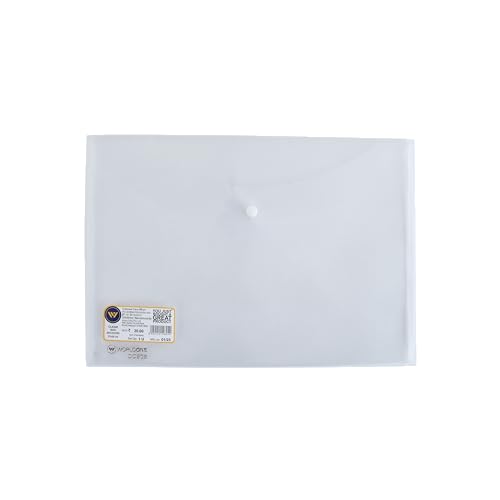 Image of Worldone Clear Plain Envelope My Button Bag for Document with 0.2mm PP Sheet, Machine Fitted Snap Button with Back Fold Sealing for Extra Strength Size FC, Transparent White, Pack of 12