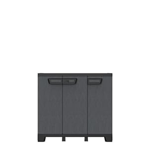 Kreher® Dreitüriger Aufbewahrungsschrank Gartenschrank Kellerschrank aus Kunststoff in Schiefer Optik. Mit höhenverstellbaren Böden und abschließbaren Türen in 2 Größen. (Schrank mit 1 Einlegeboden)