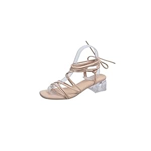 HJBFVXV damessandalen Cross Bandage High Heels Sandals Women Summer Fashion Lace-Up High Heels Peep Toe Shoes Female Square Heel Ladies Sandals (Color : Apricot, Size : 39 EU)