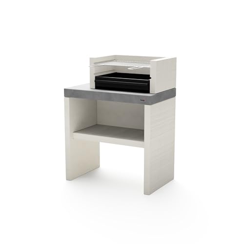 MOVELAR - Barbacoa de Obra para Carbón Modelo PLAN 1 (Gris/Blanco - 78 x 47 x 102 cm)