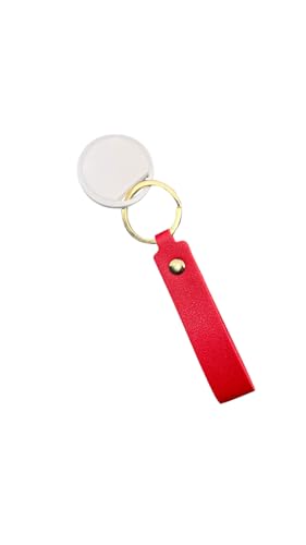 GPS Tracker, Small Global Positioning Device with Leather Keychain, iOS Compatible (White GPS with Red Keychain)