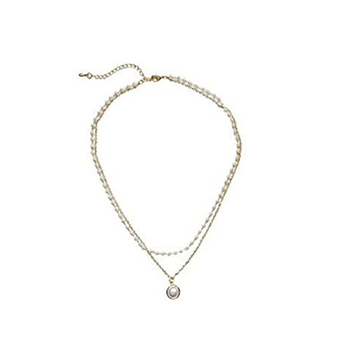 Collar para mujer de doble capa de aleación de perla, colgante ligero llavero regalo (oro, talla única) Cover