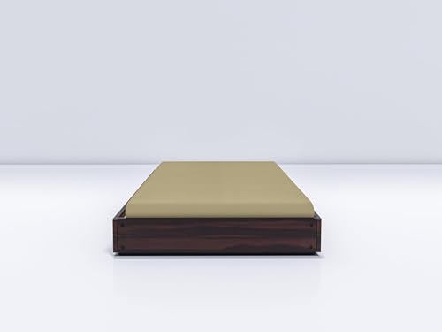 Image of Wooden Single Size Bed for Living Room, Drawing Room & Bedroom | Low Height Diwan /Palang /Cot Without Storage | Solid Wood Acacia, Walnut Finish, Mattress Size: 78 X 36