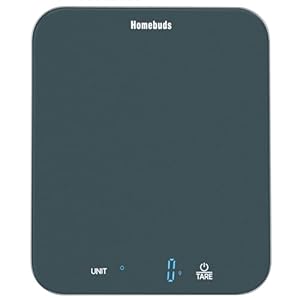 Homebuds Voedselweegschaal, 15 kg digitale keukenweegschaal, gewicht gram en ons in 1 g/0,1 oz precisie voor bakken en koken, LED-display, 3* AAA-batterijen inbegrepen, gehard glas, blauw
