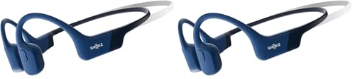 Image of SHOKZ OpenRun Mini - Bone Conduction Headphones,Open-Ear Bluetooth Wireless Sport Headphones for Running & Workout,Sweat Resistant, Long 8H Playtime,Mic,with Hair Band-Blue (Pack of 2)