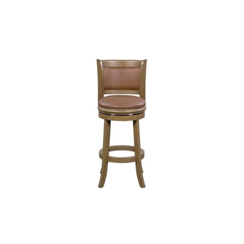 Pemberly Row 26 Inch Swivel Counter Height Chair, Solid Rubberwood Frame, Caramel Brown Faux Leather, Foam Cushioned Seat, Distressed Sandrift Brown Finish, Flared Design Legs, Kitchen Island or - Image 5
