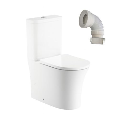BAIKAL Pack Inodoro PMR + Manguito Extensible 150‑470mm. Inodoro Adaptado. WC Movilidad Reducida. Asiento a Mayor Altura que Facilita Sentarse y Levantarse. Cómodo y Seguro para Personas Mayores