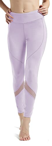 Rataves Leggings with Inner Pocket Yoga Pants for Women Mesh Sexy Athletic Legging Capri High Wait Workout Capris Legging for Running Purple XXL