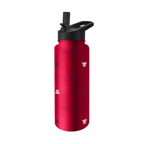 Image of Logo Brands NCAA Arizona Wildcats Step & Repeat 34 oz Stainless Steel Quencher Bottle - All Over Logo Design, No-Spill Lid, Easy Carry Handle - Keeps Drinks Cold For Hours