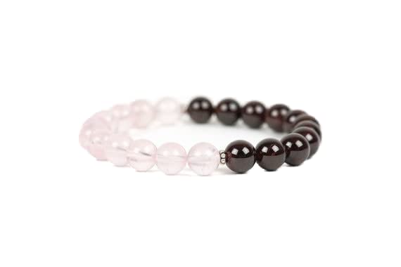 Bracelet grenat quartz rose 8mm idée cadeau idéale pour homme et femme de 19cm