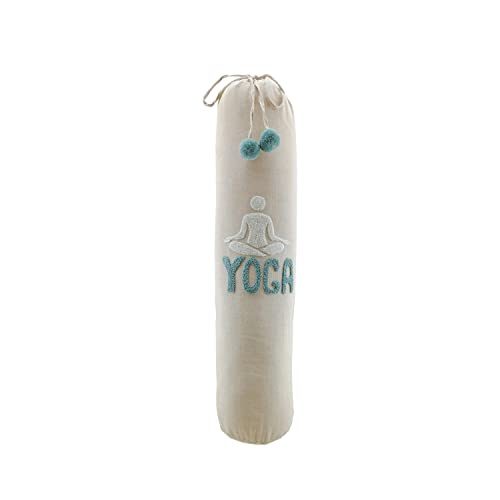 Image of inchYOGA inch Embroidered - Durable Cotton Yoga Mat Carry Bag with Carrying Strap - Beige & Multi (74 L x 25 W cm)