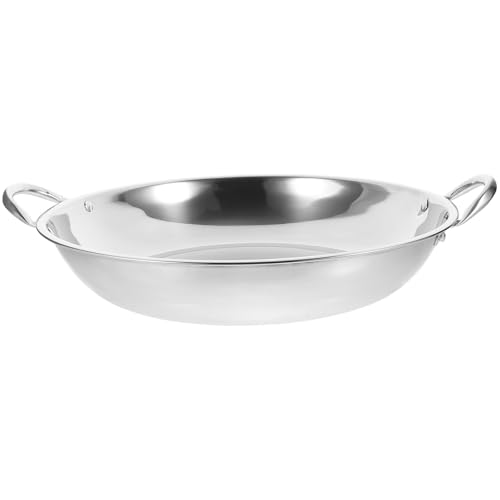 VALICLUD Olla Wok Pequeña de Acero Inoxidable 32 Cm Doble Asa, Sartén Antiadherente para Estufa y Utensilios de Cocina para Camping y Hogar