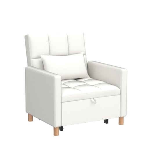 HANLIVES 3-in-1 Single Convertible Chair Bed,Sleeper Sofa Chair Bed with Pillow,Multi-Functional Sleeper Chair with Adjustable Backrest,pullout Sofa Bed with Velvet Fabric for Apartment(White)