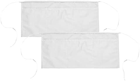 DALIX Waist Aprons Commercial Restaurant Home Bib Spun Poly Cotton Kitchen (3 Pockets) in White 2 Pack