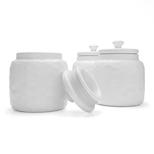 Barnyard Designs S/3 Ceramic Bathroom Canisters, Apothecary Jars With Lid, Qtip Holder Bathroom Set Cotton Ball Holder Jar For Bathroom Storage, Decorative Bathroom Jar With Lid, Spa Decor, 4X5, White #TOP7
