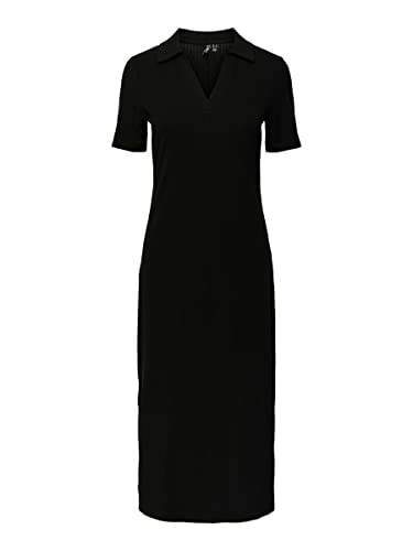 PIECES Damen Pckylie Polo Midi Dress Noos Kleid, Schwarz, M EU