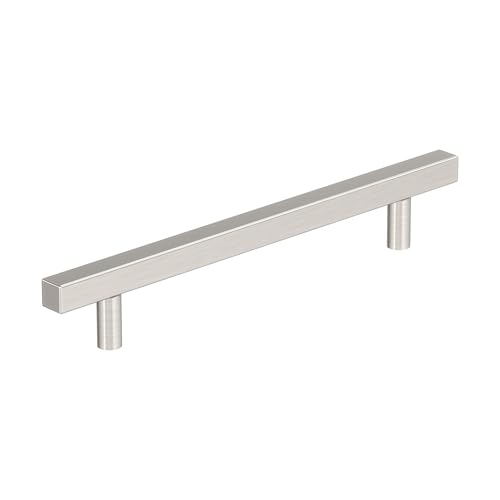 Image of Amerock 25 Pack 6-5 /16 inch Bar Pulls Square Satin Nickel Drawer Pull | 6-5 /16 inch (160mm) Center-to-Center Mounting Distance and 8-5 /8 inches Overall Length, Durable Zinc Cabinet Hardware