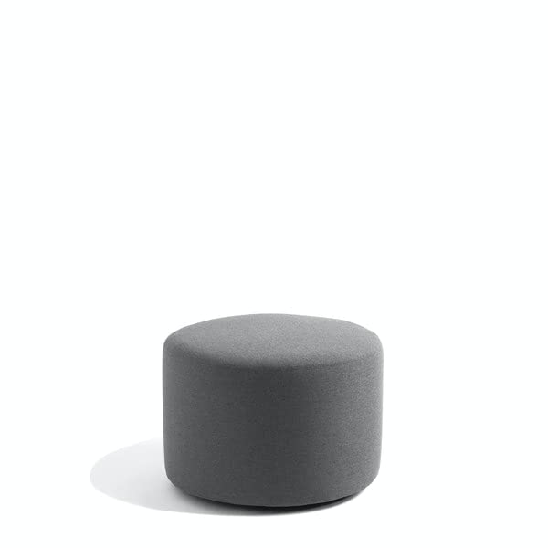 Poppin Block Party Round Ottoman - Dark Gray, 24' D w/Casters, Durable Woven Fabric, Includes Back Glides, Perfect Chair for Reception, Lounge Areas, and Break-Out Spaces