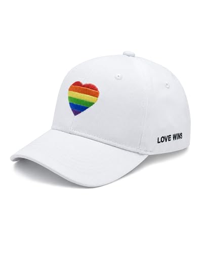 Kaumwipy LGBT Pride Hat Embroidered Rainbow Heart Adjustable Gay Lesbian Love Baseball Cap for Men Women