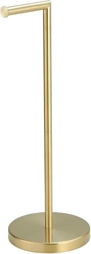 BWE Brushed Gold Toilet Paper Holder Stand SUS304 Stainless Steel Modern Free Standing Toilet Paper Holder for Bathroom and Washroom with Heavy Weighted Base