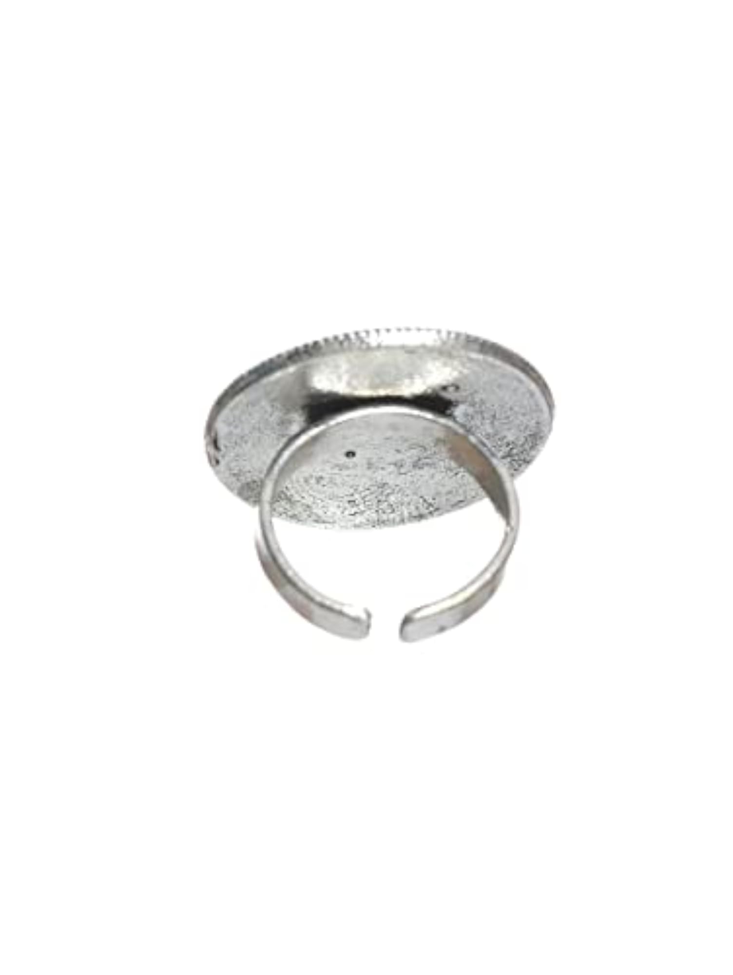 Oxidised Silver-Plated Blue Stone-Studded Finger Ring for Women
