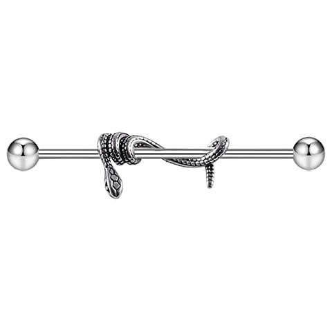 TOMYEUS 1Piece 16G 1.6 x 38 x 5Mm Industrial Barbell Ear Cartilage Helix-Conch Piercing Bar Earring Stud Body Jewelry-Rhodium Plated, Silver Cover