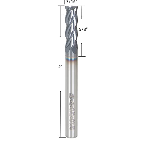 Image of waltyotur 4 Flute 3 /16 Carbide End Mill 5 /8 Cutting Length x 2 Overall Length x 3 /16 Shank Diameter for Aluminum Cut Non-Ferrous Metal Upcut 5 Pieces