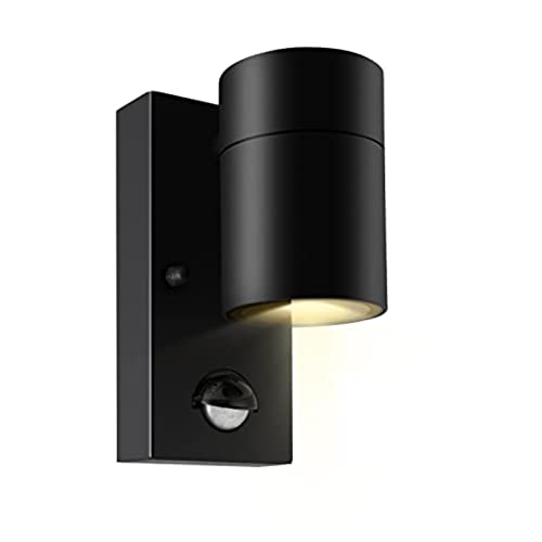 Kerry Outdoor Motion Sensor Wall Lights, Downward Outside Lighting Mains Powered, IP44 Black Stainless Steel Downlight