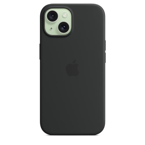 Image of Apple iPhone 15 Silicone Case with MagSafe: Lightweight Phone Case, Wireless Charging Compatible, Smooth Matte Finish; Black