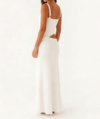 Image of Yiulangde Women Sexy Cut Out Maxi Dress Spaghetti Strap Backless Bodycon Dress Y2k Formal Hollow Out Sleeveless Long Dresses