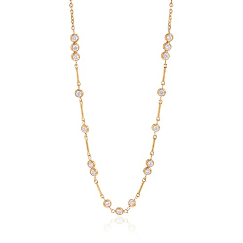 NHTISGRUE Delicado collar redondo de cadenas blancas de zircon para mujer, collares bañados en oro, joyería para fiestas