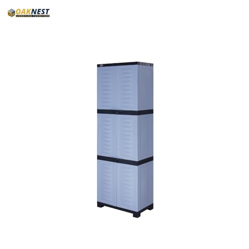 Image of Oaknest Supreme Fusion-03 Plastic Storage Cabinet | Compact & Multipurpose Storage Solution | Waterproof, Durable & Lightweight | Ideal for Home, Office & Garage | Charcoal and Sky Grey