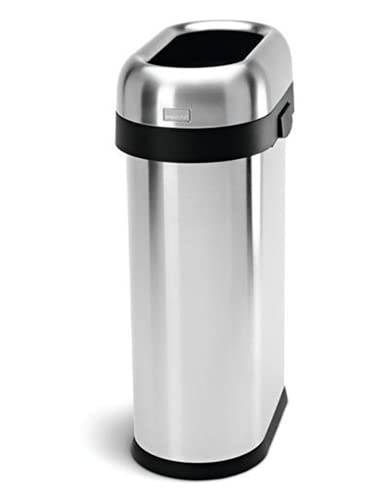 Simplehuman 50 Liter / 13.2 Gallon Slim Open Top Trash Can, Commercial Grade Heavy Gauge Brushed Stainless Steel #TOP3