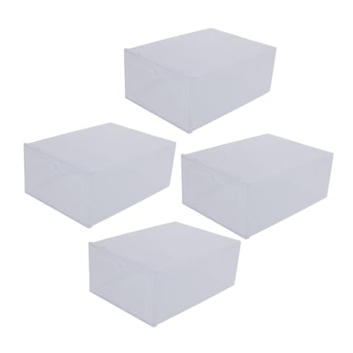 PRETYZOOM 4Pcs Stacked Transparent Shoe Boxes Drawer Type Shoe Storage Containers for Men Women PP Material Space Saving Organizer for Closet Entryway