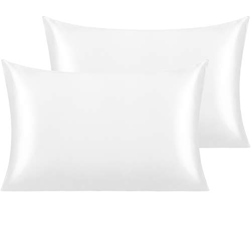 NTBAY Silk Satin Pillowcases - Satin Pillowcase for Hair and Skin Pillow Cases 2 Pack with Envelope Closure 50x75 cm White