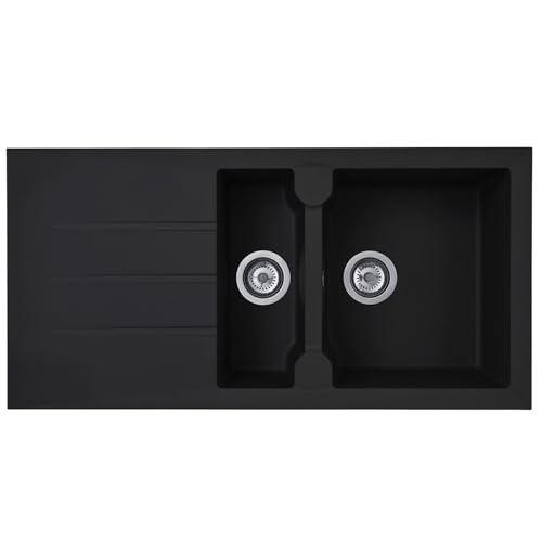 Liquida LP15BL 1.5 Bowl Composite Reversible Inset Black Kitchen Sink with Waste