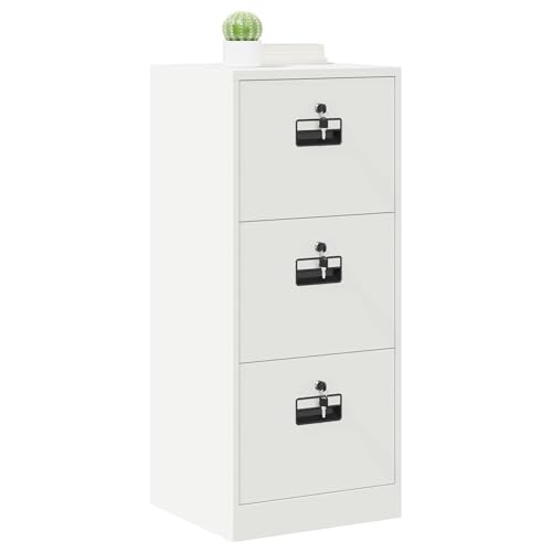 vidaXL Cabinet de Dossier avec tiroir Blanc 44 x 50 x 106.5 cm, Bureau, Rectangulaire, Design Industriel, Moderne avec Serrures, Grand Espace de Stockage, Construction...