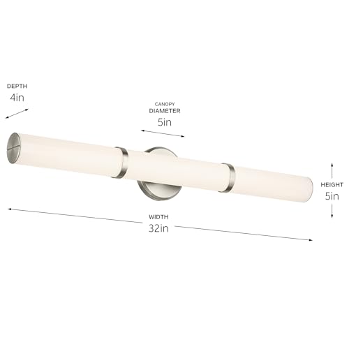 Image of Kichler Rosh 32 inch LED Bathroom Vanity Light Fixture with White Glass in Brushed Nickel, Modern Minimalist Bath Bar for Mirror Lighting Over Vanity (32 inch W x 5 inch H), 55189NILED