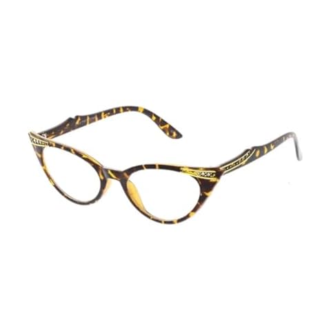 AStyles - Vintage Cateyes 80s Inspired Fashion Clear Lens Cat Eye Glasses with Rhinestones (Havanna Brown, Clear) Cover