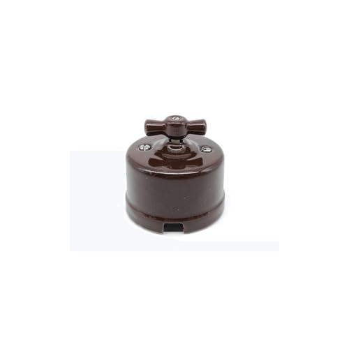 Conmutador de superficie de porcelana marrón 10A 250V estilo retro IP20 Ø72 mm x 63 mm instalación en superficie diseño clásico vintage