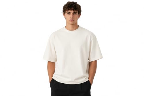 Image of Oheebazar Premium Black Oversized T-Shirt for Men | 240 GSM Heavy Cotton | Loose Fit Plain Streetwear Tee