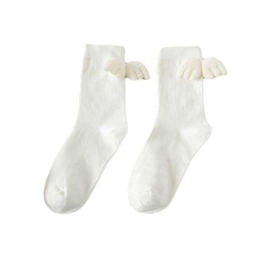 Elastic Polyester Cotton Breathable Angel Wing Streetwear Sport Socks Knitted Stocking Middle Tube Socks Long Socks(White)