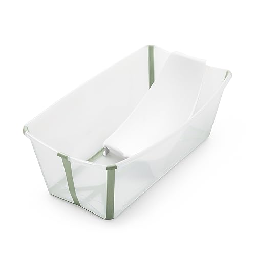 Image of Stokke Flexi Bath Bundle, Transparent Green - Foldable Baby Bathtub + Newborn Support - Durable & Easy to Store - Convenient to Use at Home or Traveling - Best for Newborns & Babies Up to 48 Months