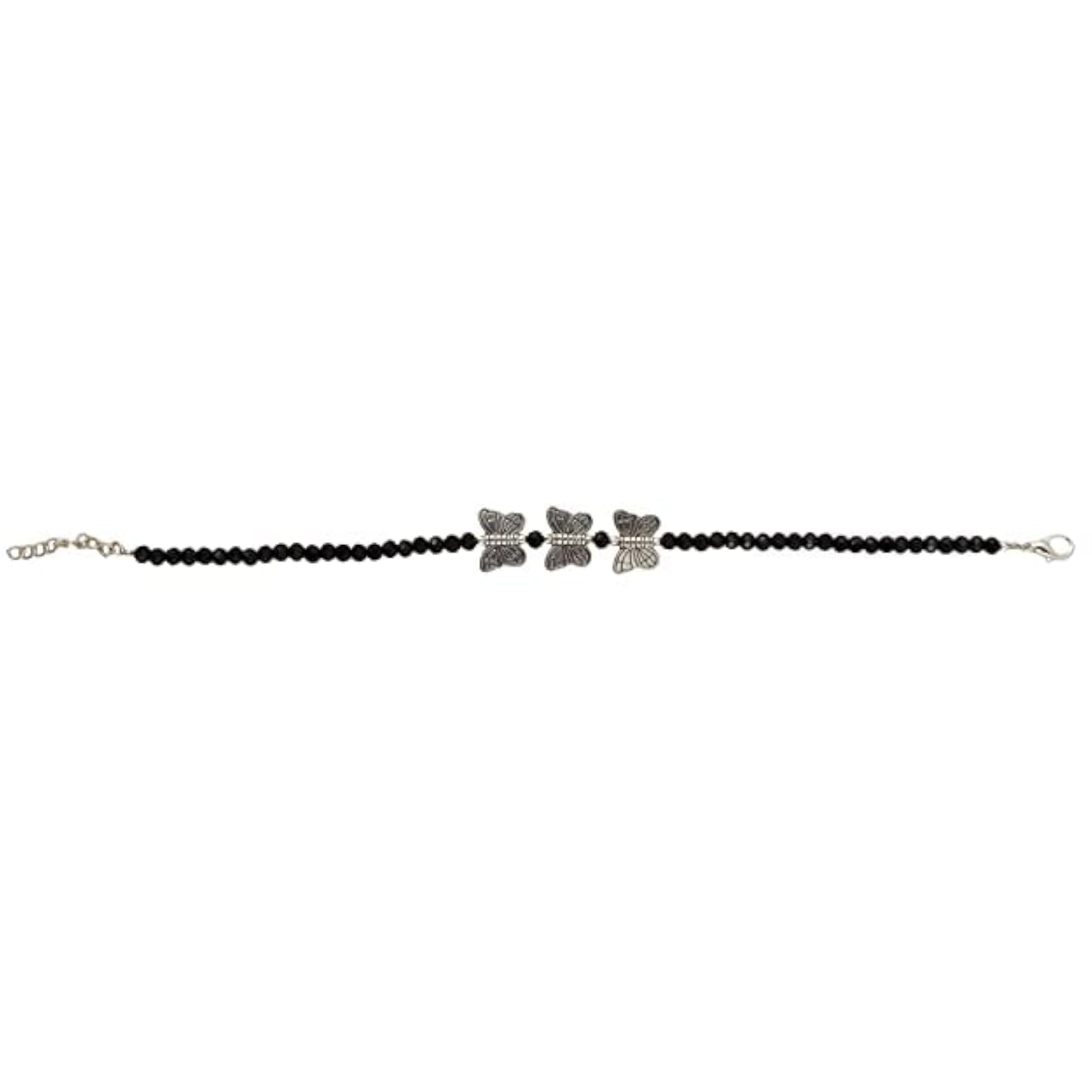 Trendy Black Beads with Silver Butterfly Chain Anklet
