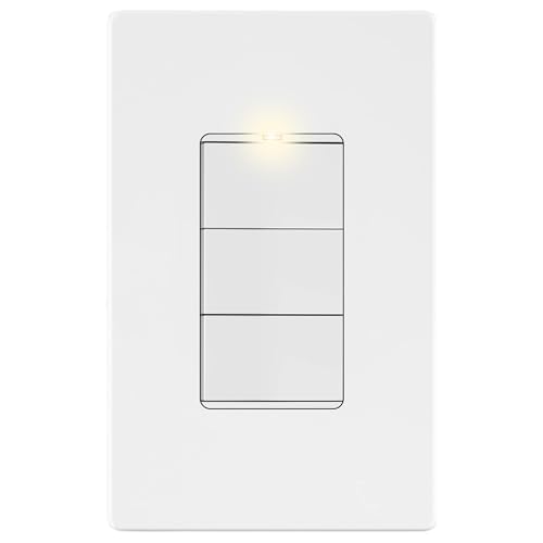 Image of LIDER Lighted Triple Switch with Screwless Wall Plate, Combination Frameless Decorator Switch with Locator Light, Ground Terminal, Single Pole, 15A 120V, UL Listed, Thermoplastic, Matte White
