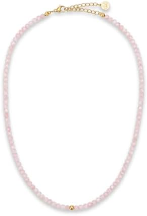 GD GOOD.designs Perlenkette Damen aus echten facettierten Natursteinen 4mm | Verstellbare Edelstein Kette mit 18K Vergoldung (40–45 cm) | Wasserfeste Boho Halskette