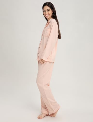 Image of Womens Muslin Pajama Set 100% Cotton Double Gauze Linen Like | Breathable Soft Comfort Button Up Loungewear Sleepwear PJ Set