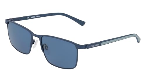 COLE HAAN Men's CH6087 Polarized Rectangular Sunglasses, Navy, 56/17/1402