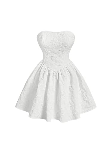 Floerns Women's Elegant Strapless Jacquard Flare Hem Mini Tube Dress