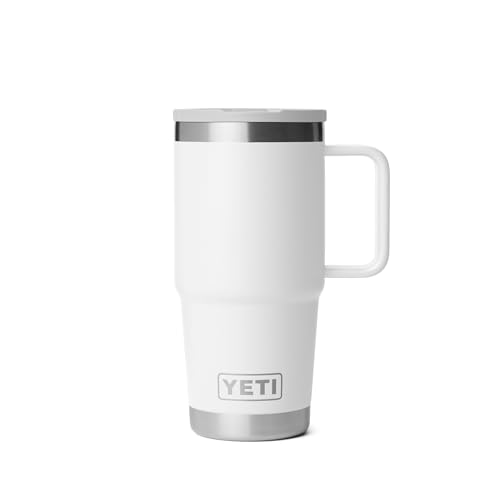 Image of YETI Rambler 20 oz Travel Mug with Flip Straw Lid - Stainless Steel, Vacuum Insulated, Leakproof, Cup Holder Friendly, White